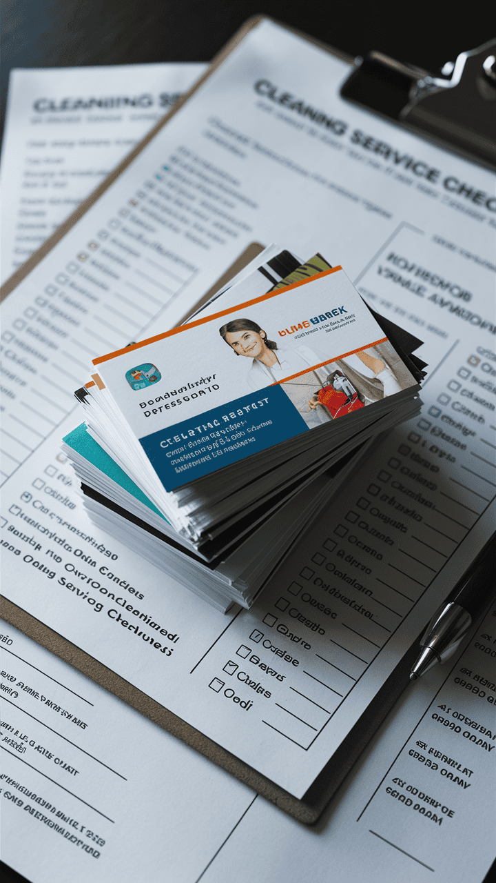 cleaning business cards on a cleaning service paper