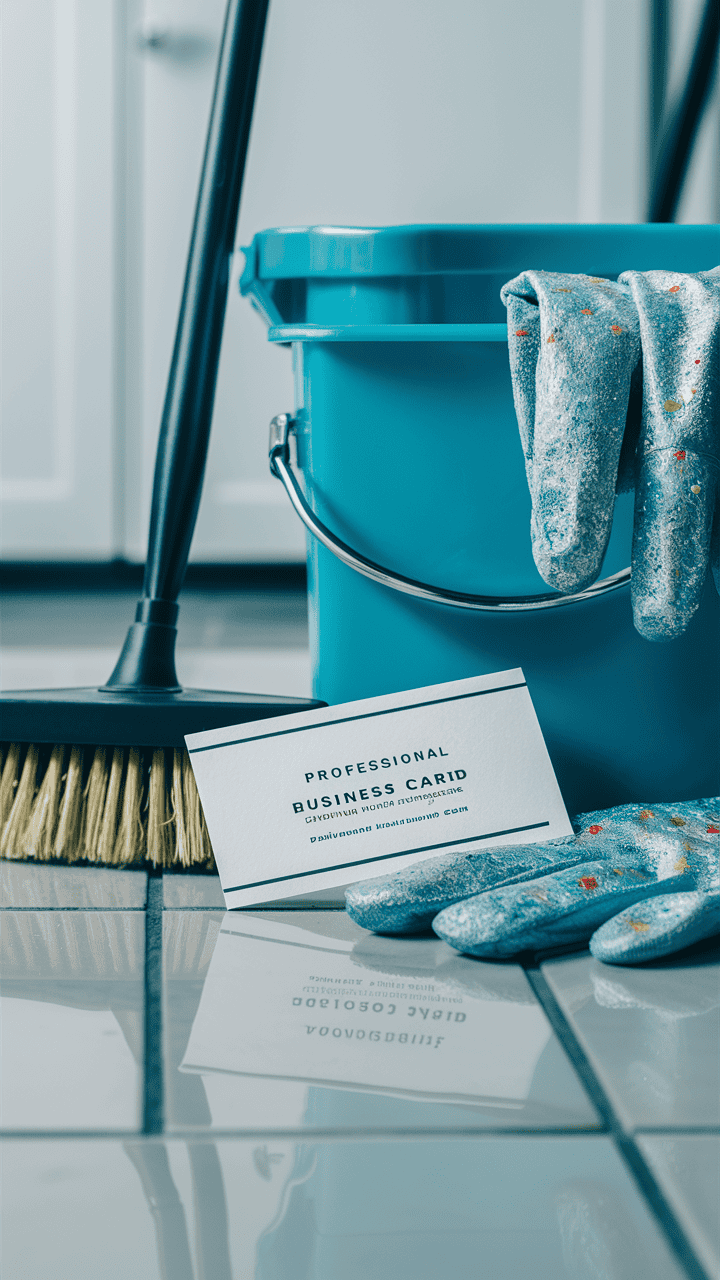 cleaning business card with tools of cleaning company